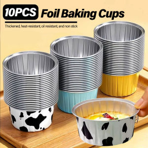 Polocat 10Pcs Round Foil Baking Cups with Lids Tin Paper Tray Custard Desserts Mould Oven Safe Muffin & Cupcake Liners Thicken Oil-resistant Non Stick