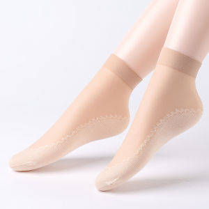 Ladies Crystal Short Socks Thin Ultra-Thin Anti-Catch Smooth Color Summer Spring Home Wear Striped Pattern 10 Pairs