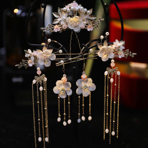 Elegant Fairy Style Womens Hair Accessories Set Tassel Flowing Flowers Hair Coronet Pin Full Set Traditional Ethnic Fashion