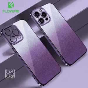 FLOVEME Plating Gradient Glitter Phone Case For iPhone 14 13 12 11 Pro Max 14 Plus Luxury Shiny Square Silicone Bumper Back Cover For iPhone 14 13 12 11