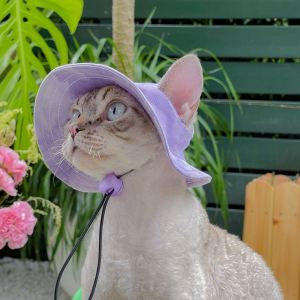 Cute Pet Cat Dog Hat Summer Pet Sun Protection Cap Devon Cat Summer Fisherman Hat Photo Taking Sunshade Cap Open Ear Design