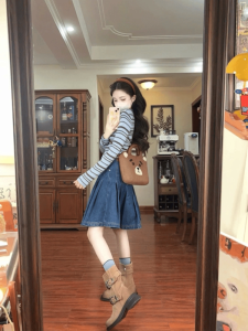 HUOLISI | Vintage Blue Stripe Knitwear Slim Fit Autumn Winter