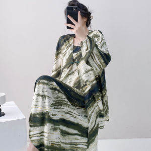 New Chinese Style Floral Print Sleepwear Two-Piece Set Artificial Cotton Cheongsam Outerwear Trendy Robe for Women Summer Home Clothes