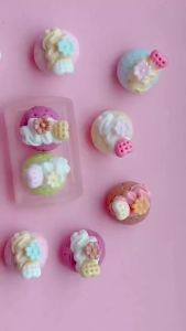 6PCS Cream Puff Resin Charms Miniature Play Food Dollhouse Decor Pendant Keychain DIY Craft Accessories