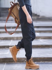 Trendy Thickened Casual Work Pants for Women Outdoor Camping Hiking Loose Trousers Autumn Winter Fashion Natural Waist