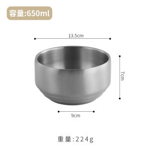 Korean Style 304 Stainless Steel Rice Bowl with Lid Double-Layer Insulated round Kimchi Bowl Commercial Roast Meat Shop Soup Bowl Small Bowl