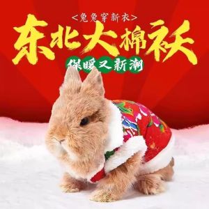 Autumn Winter Cotton Pet Clothes Rabbit Festive New Years Outfit Large Flower Print Maomao Hoodie Universal Winter Apparel