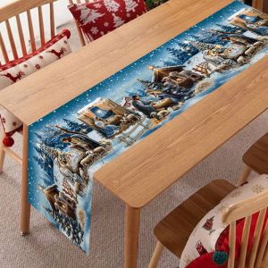 Christmas Nativity Table Runner Christmas Decorations For Home 2025 Navidad Natal Xmas Table Decor Gifts New Year Tablecloth