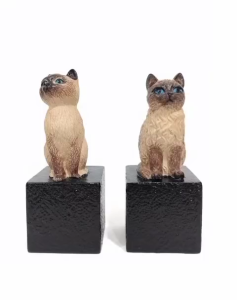 Siamese Cat Bookends Set (9x21cm) | Heavy Concrete Cat Figurines | Unique Vintage Home Office Decor/Only 1 set available