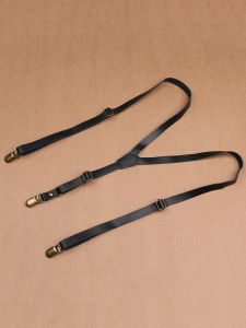 Vintage Strap Mens and Womens Genuine Leather Suspenders Two-Layer Cowhide Matching Pants Shoulder Strap 3 Clip Removable Easiest for Match Neutral