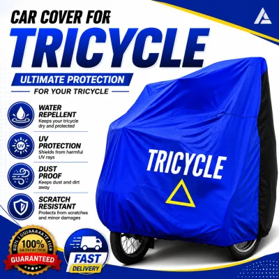 Tricycle cover with water repellent sun proof dust proof and scratch proof features.