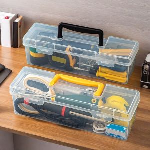 WORTHBUY Clear Plastic Tool Box With Handle Portable Dustproof Tool Organizer Multifunctional Large Capacity Hardware Tool Case