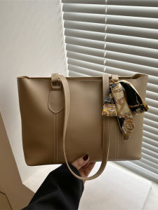 Retro Commuter Tote Bag Pure Color Work Shoulder Bag Double Handle Soft PU Leather Fashionable Trendy Spring 2025 New Style