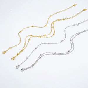 Lắc chân titan nữ đính hạt bi tròn dây đơn và dây đôi cá tính sáng màu không gỉ