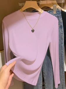 Purple round Neck Long Sleeve Pure Cotton Base Shirt Womens 2025 New Korean Style Slimming Versatile T-shirt Cleanfit Summer
