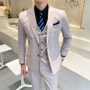 3PCS Suits Set for Men 2026 Korean Slim Fit Comfortable Smart Gentlemen Workwear Formal Event Wedding Groomsman Male Blazer