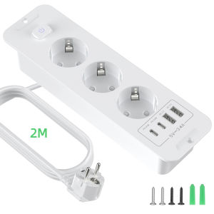 7-in-1 ultra-thin embedded socket with switch 2USB-A+2USB-C 20W fast charging overvoltage protection for office and home use