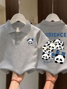 Panda Letter Print Pure Cotton Childrens POLO Shirt Short Sleeve