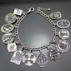 Vintage Saint Medals Church Bible St. Benedict Catholic Cross Religious Prayer Charms Necklace Bracelet Fashion Woman Jewelry