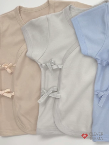 (NB-6M) CleverMama Premium Cotton Plain Tie Side Short Sleeves Top for Newborn Babies-BS series