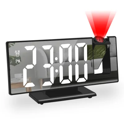 180° Arm Projection Alarm Clock Time Temperature USB Plug-in Digital Alarm Clock Snooze Table Clock 12/24H Projector LED Clock