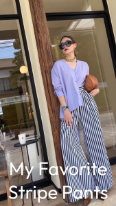 🔖Mirrorsister 50731.5 กางเกงลายริ้วทางลง ทรงขากระบอกทรงA ขากว้างเอวสูง จับจีบหน้าและกระเป๋าล้วงได้2ข้างลำตัว เนื้อผ้าดี