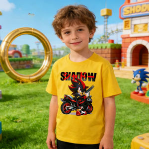 Bandai | Sonic and Shadow Cotton T-shirt for Kids A Casual Summer Top Featuring An Anime/cartoon Print and Short Sleeves Boys Suitable