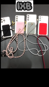 IXB iPhone 17/16 /15/ 14+ / 13/12 /11 PRO MAX /XR /XS max  / 7+/8+ stick on FABRIC ELASTIC CARD HOLDER BUMPER TRANSPARENT crossbody lanyard sling phone strap case