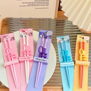 Sanrio My Melody Kuromi Cartoon Childrens Learning Chopsticks Train Assisted Practice Kitty Kitchen Supplies Gifts for Children