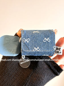 British Style Denim Flip Cover Butterfly Knot Suitable for Airpods pro 3 Protective Case New Airpods 4 Earphone Cover Generation Three pro 2 Apple Wireless Earphone Protective Shell Womens Personality High End