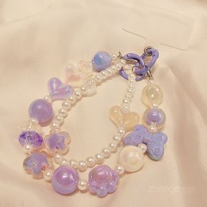 Mobile Phone Lanyard Short Pearl Lanyard Heart Crystal Beads Wrist Chain Strong and Durable Womens Cat Palm Ornaments Double Rope Polka Dot Bows Handmade Beaded Double Chain