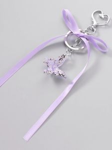 Korean Style Luxury Pastel Pearl Purple Sash Butterfly Knot Chain Liquid Butterfly Bag Charm Key Holder Handmade Crafted Accessory