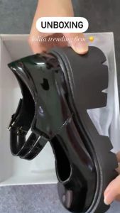 Giày Lolita nâng độn đế cao 5cm da bóng cá tính năng động trẻ trung đơn giản quai cài siêu dễ thương - Giày lolita hai quai