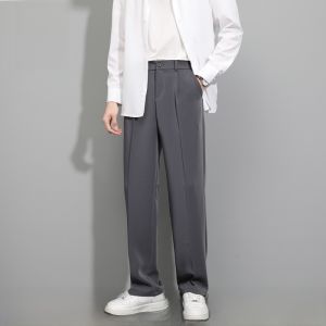 ROMON | Romon Mens Slim Fit Casual Pants Black Thin Business Style Straight Leg Long Trousers Fashionable Urban Fashion Spring Summer