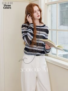 3COLOUR·S | Lyocell Striped Loose Knitwear M