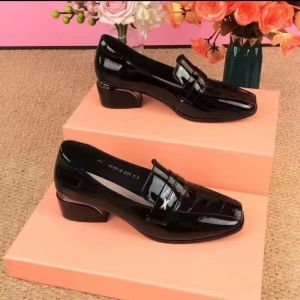 Chunky Heel Square Toe British Style Comfortable Work Womens Leather Shoes