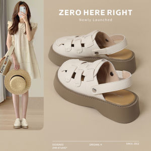 ZHR Womens Roman Sandals Soft Bottom Thick Heel Two-Way Wear Hole Design Half Slippers Comfortable Breathable Summer Shoes