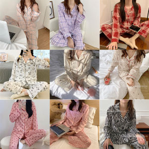 INTIMA Korean Long Sleeves Pajamas For Women Cartoon Multiple Styles Lapel Cardigan With Buttons And