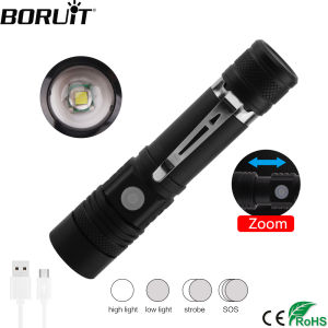 BORUiT 800LM Powerful LED Flashlight Tactical Zoom Torch 18650 Rechargeable Outdoor Waterproof Torch Camping Riding Fishing Lamp