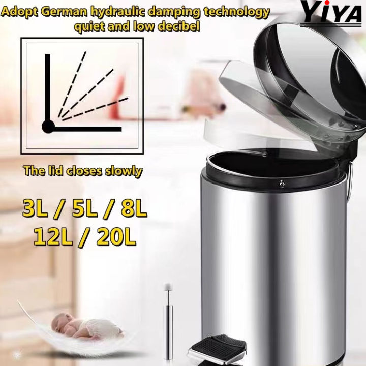 Stainless Foot Pedal Trash Bin Waste Can with Plastic Bucket Inside