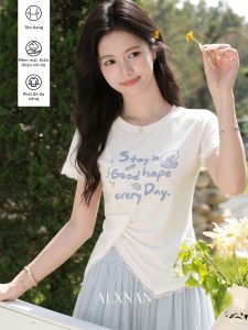 Áo Thun Tay Ngắn Accentuating Waist với Viền Ren