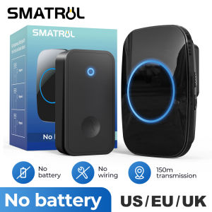 SMATRUL No Battery Wireless Doorbell 60 musics Door Bell 150M Range 1 2 Button AC Electric 1 2 Receiver led light for home security office dustproof