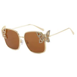 JN IMPRESSION Square Large Frame Butterfly Sunglasses Metal 2025 New European and American Sunglasses Fashionable Ladies Light Luxury Sunglasses Trend