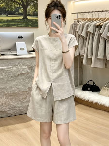 Shalldoer | Elegant Simple Two-piece Set Summer Women Round Neck Sleeveless Top High Waist Shorts