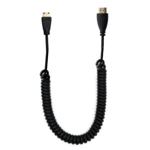 BSN | High Speed Mini HD-to HDTV Cable Gold-Plated Spring Curl HDMI-compatible 4k V1.4 For Sony Canon DSLR Nikon Camera Camcorders