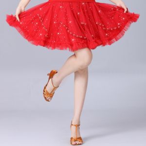 Black Red Latin Dance Skirt Professional Performance Clothing Sequin Square Dancing
