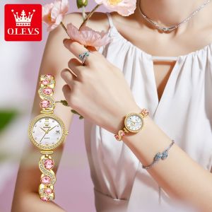 OLEVS Watch For Women Waterproof Original Quartz Luminous Gold Wristwatch With Diamond Stainless Steel Strap Gift For Girlfriend COD