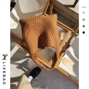 LIKEBAG Thời trang Phụ nữ Túi dệt Túi đeo vai Túi vải cao su Neoprene Túi vải dệt thoi Dung tích lớn Túi xách