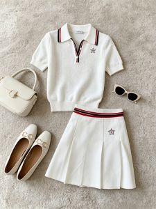 Unique Beautiful Summer Outfit Polo Shirt and Skirt Set