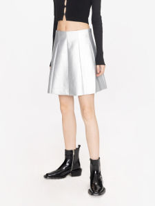 Solid Color Pleated High Waist Skirt